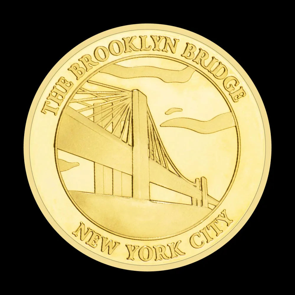 US Statue of Liberty Souvenir New York City The Brooklyn Bridge Pattern Golden Commemorative Coin Collectibles Liberty Coin 1689-Chinese Style Finds™