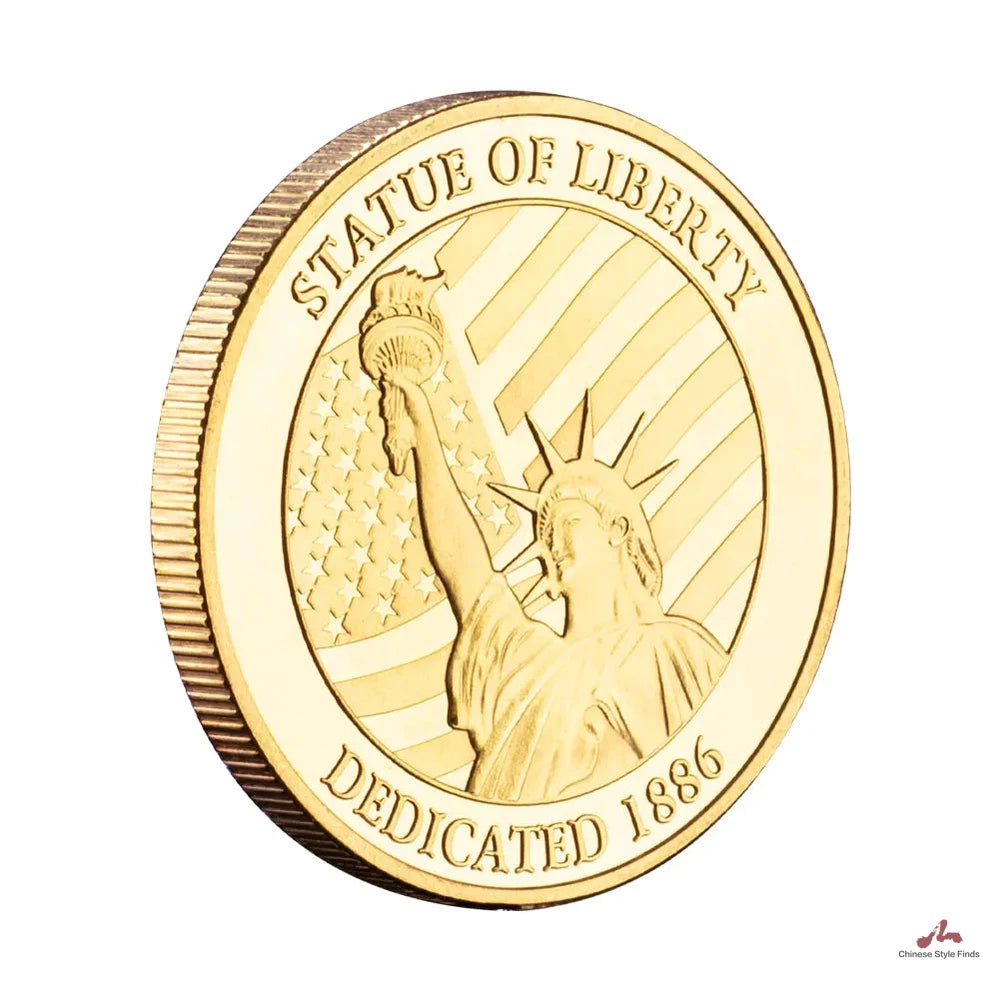 US Statue of Liberty Souvenir New York City The Brooklyn Bridge Pattern Golden Commemorative Coin Collectibles Liberty Coin 1689-Chinese Style Finds™