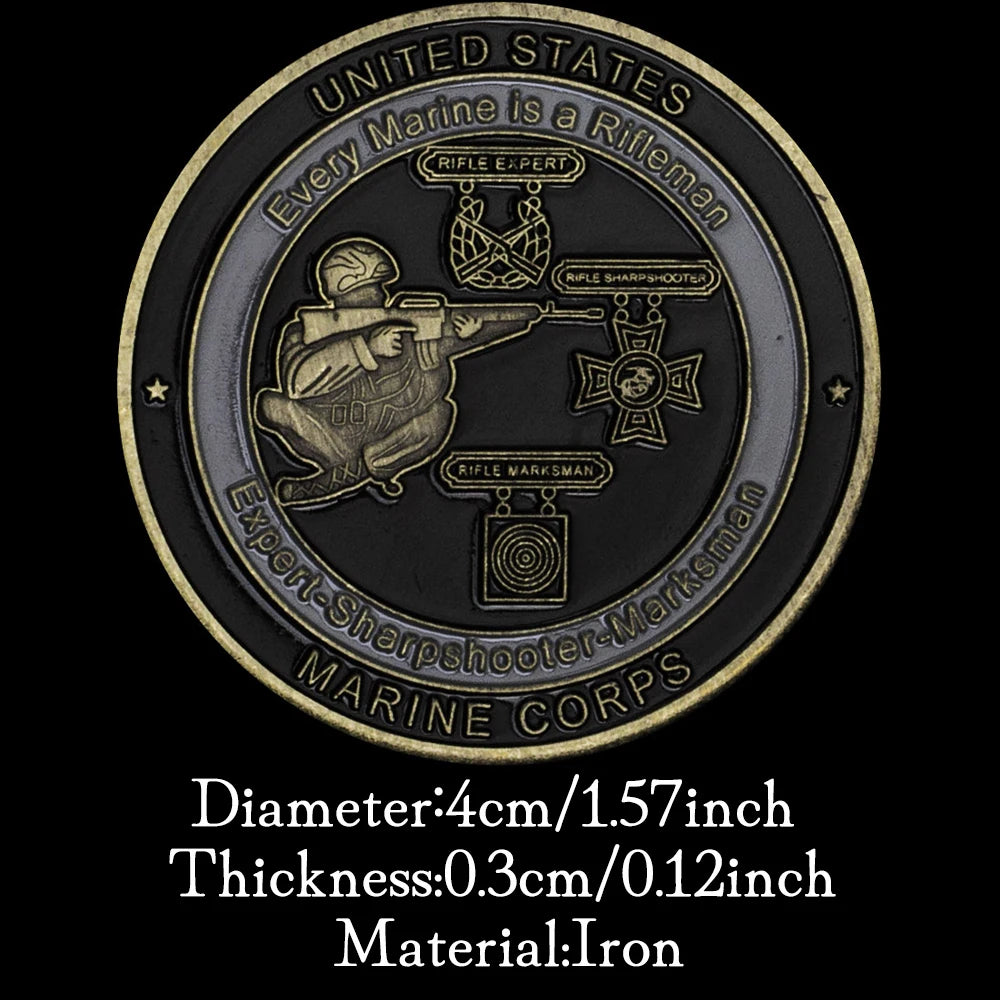 USA Marine Corps Souvenir Expert Sharpshooter Marksman Every Marine Is A Rifleman Military Copper Plated Commemorative Coin 1068-Chinese Style Finds™