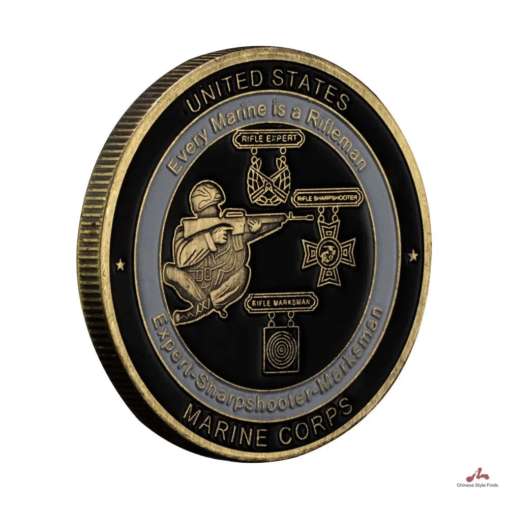 USA Marine Corps Souvenir Expert Sharpshooter Marksman Every Marine Is A Rifleman Military Copper Plated Commemorative Coin 1068-Chinese Style Finds™