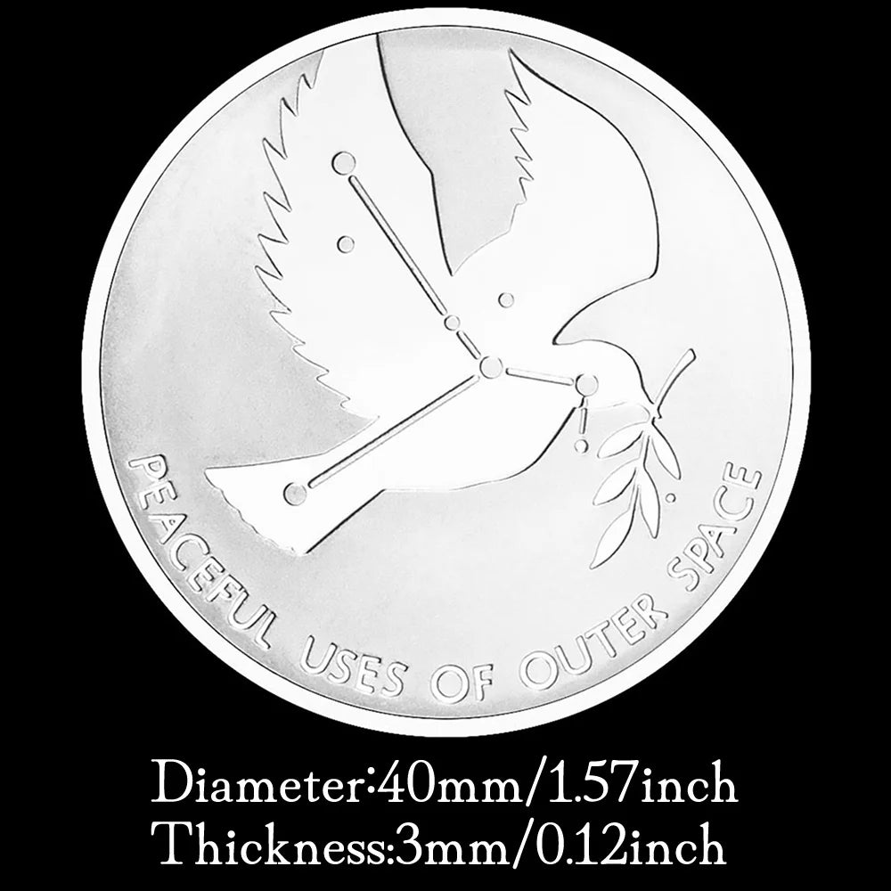 United Nations Peaceful Uses of Outer Space Souvenir Silver Plated Coin Peace Dove Pattern Collectible Commemorative Coin 1163-Chinese Style Finds™