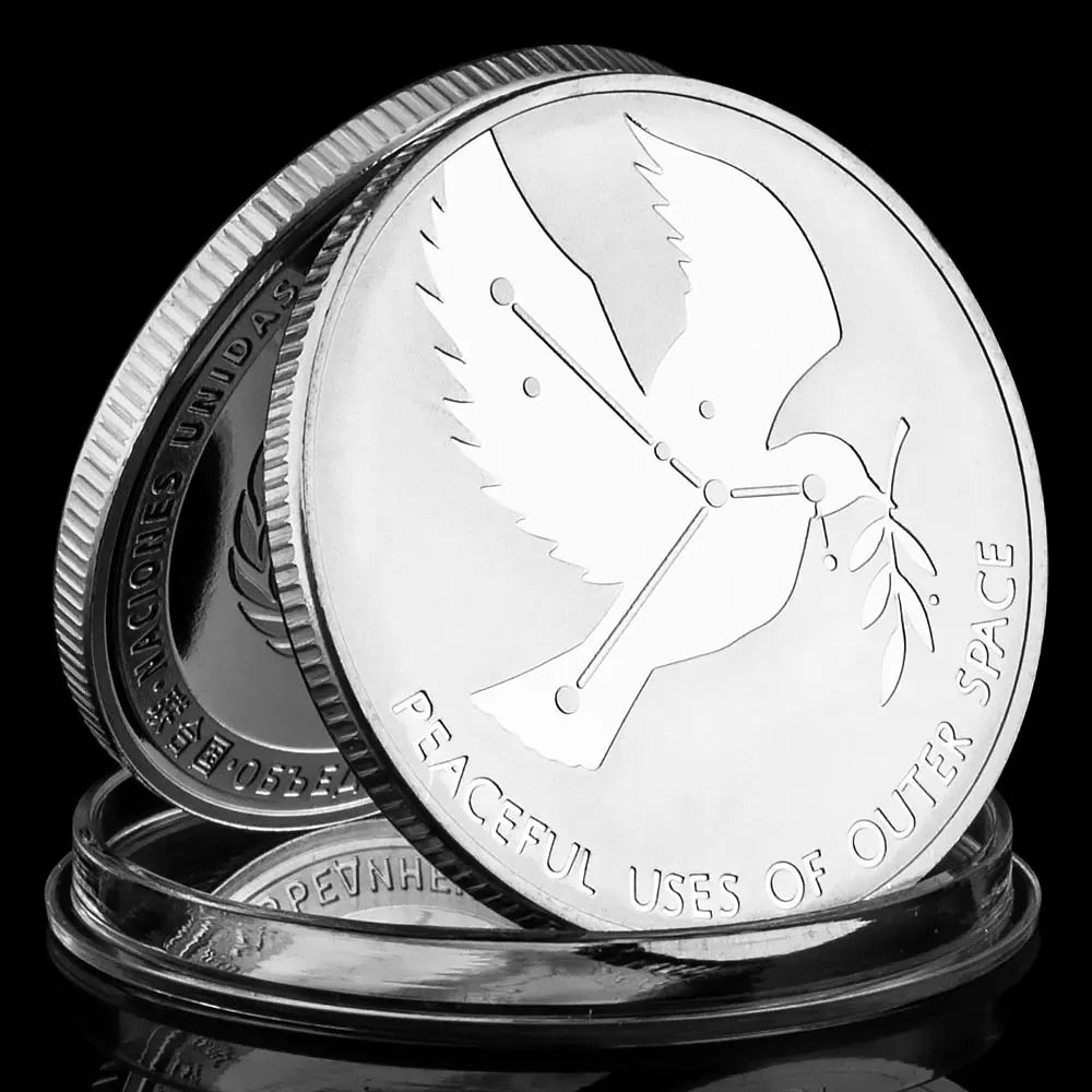 United Nations Peaceful Uses of Outer Space Souvenir Silver Plated Coin Peace Dove Pattern Collectible Commemorative Coin 1163-Chinese Style Finds™