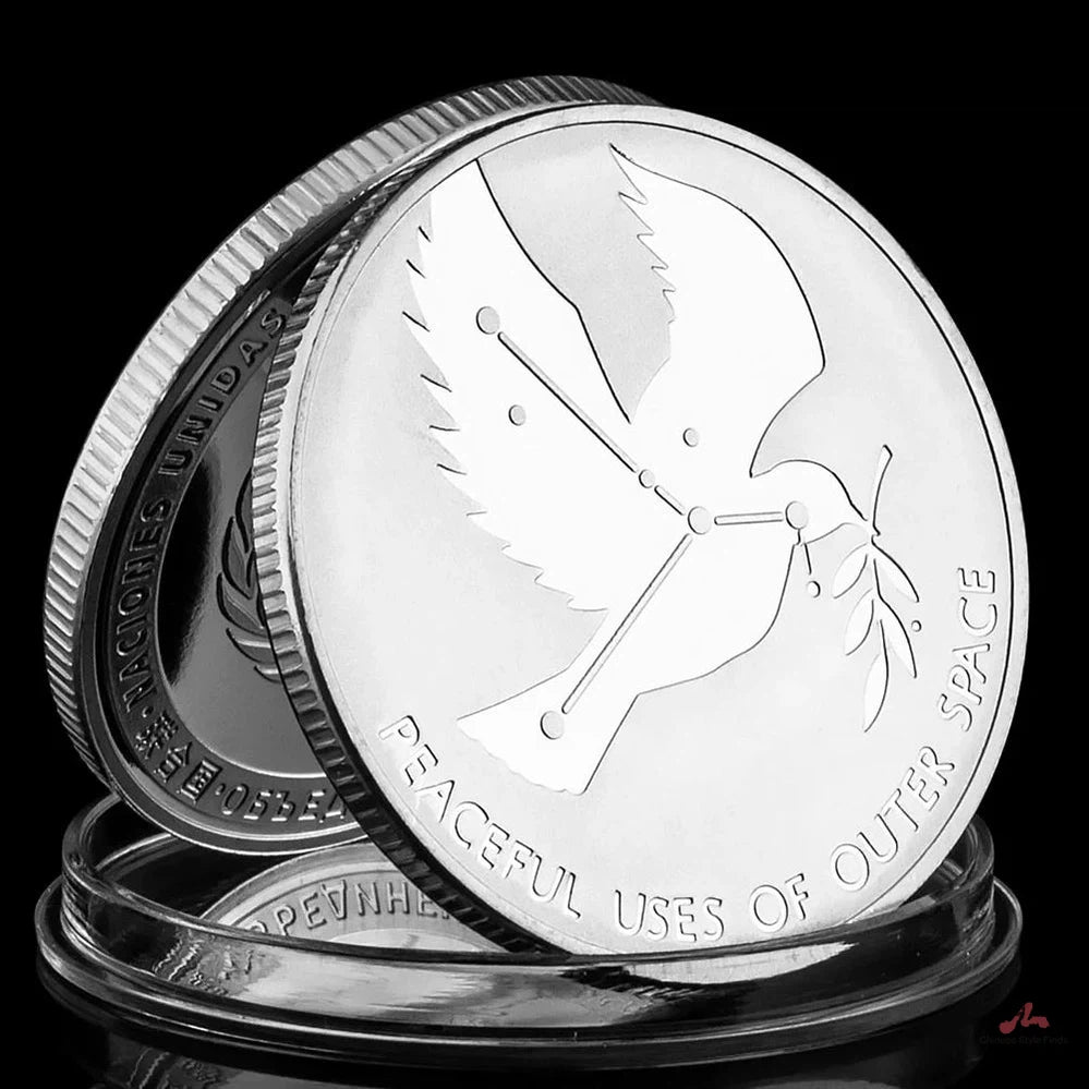 United Nations Peaceful Uses of Outer Space Souvenir Silver Plated Coin Peace Dove Pattern Collectible Commemorative Coin 1163-Chinese Style Finds™