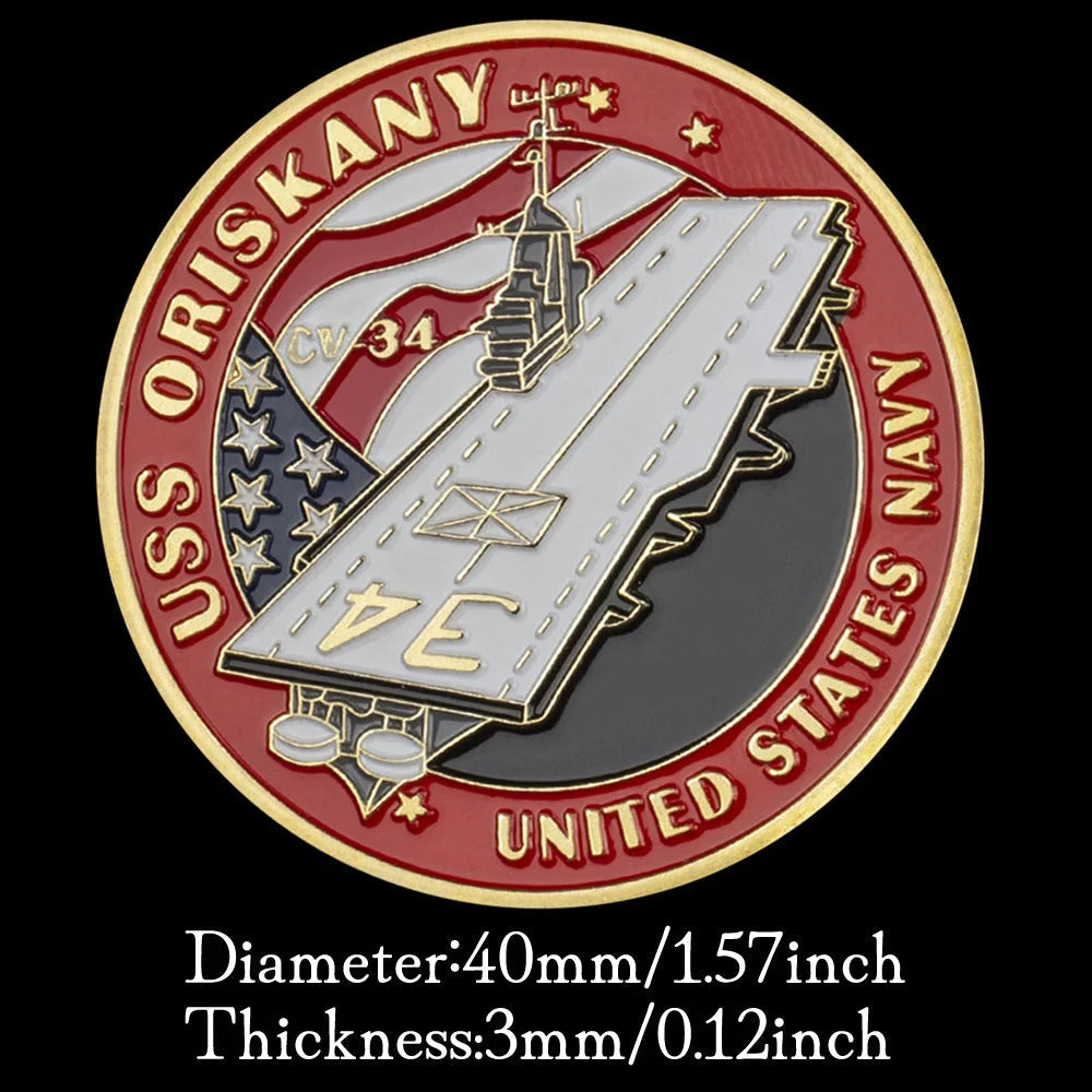 United Navy Oriskany CV-34 Aircraft Carrier Souvenir Coin Gold Plated Challenge Coin Department of The Navy Commemorative Coin 1166-Chinese Style Finds™