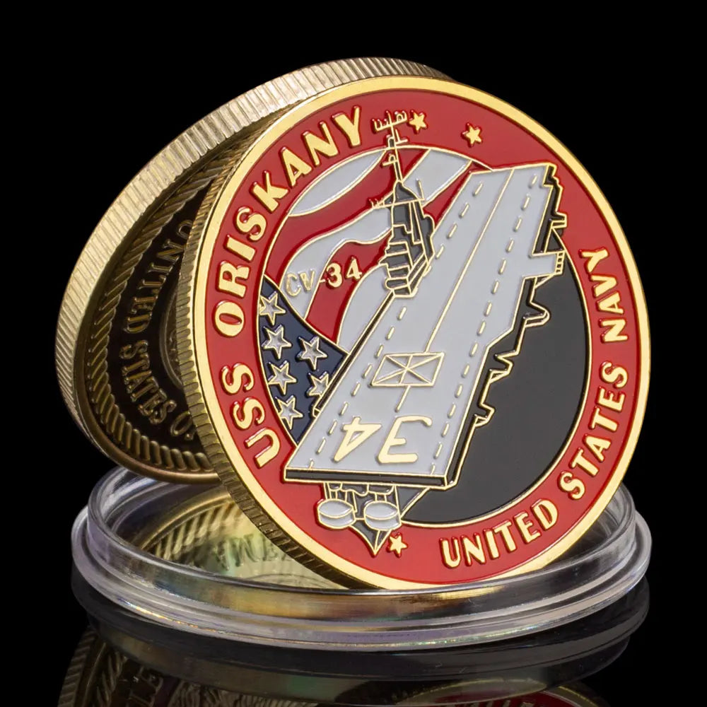 United Navy Oriskany CV-34 Aircraft Carrier Souvenir Coin Gold Plated Challenge Coin Department of The Navy Commemorative Coin 1166-Chinese Style Finds™