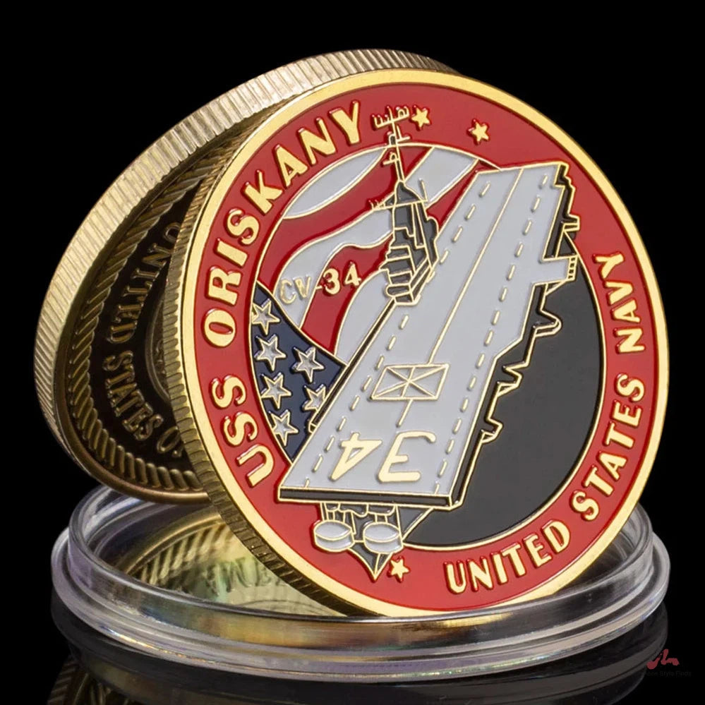 United Navy Oriskany CV-34 Aircraft Carrier Souvenir Coin Gold Plated Challenge Coin Department of The Navy Commemorative Coin 1166-Chinese Style Finds™