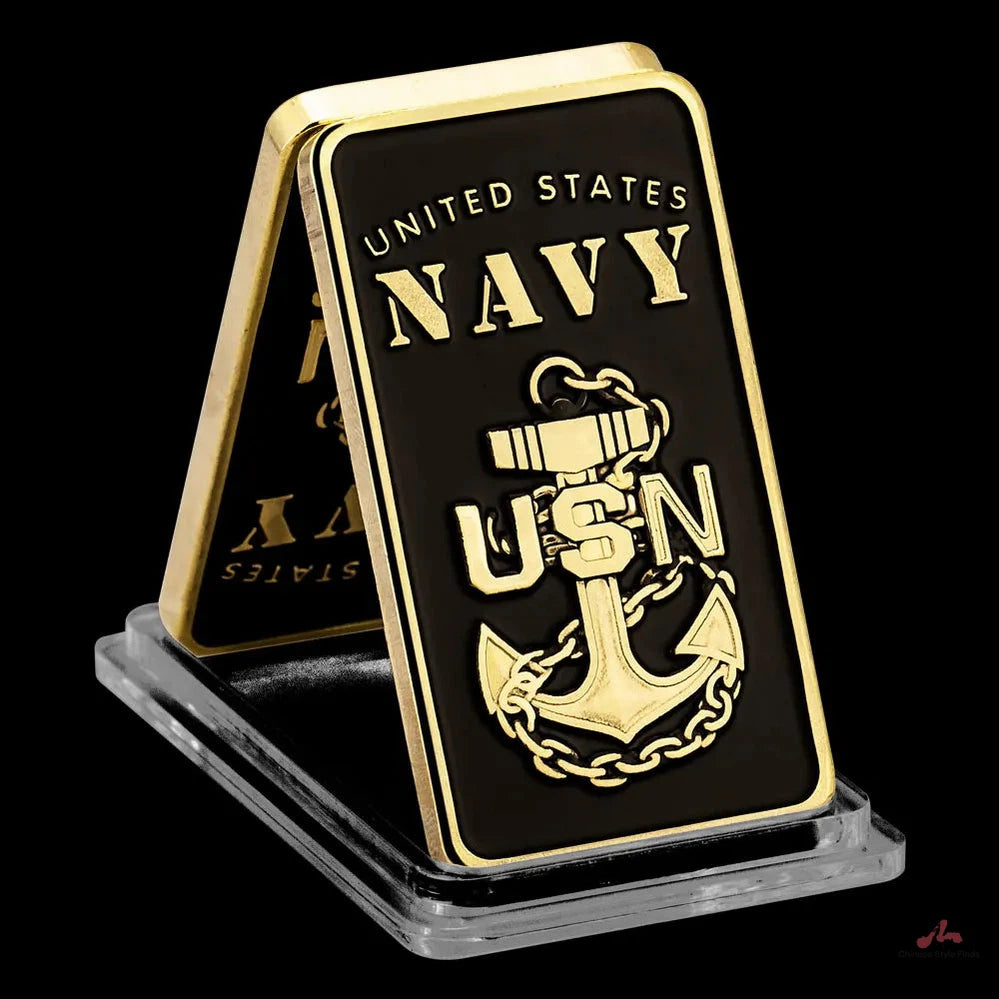 United Staes Navy Golden Plated Bar Challenge Coin USN Commemorative Coin Creative Gift 1108-Chinese Style Finds™