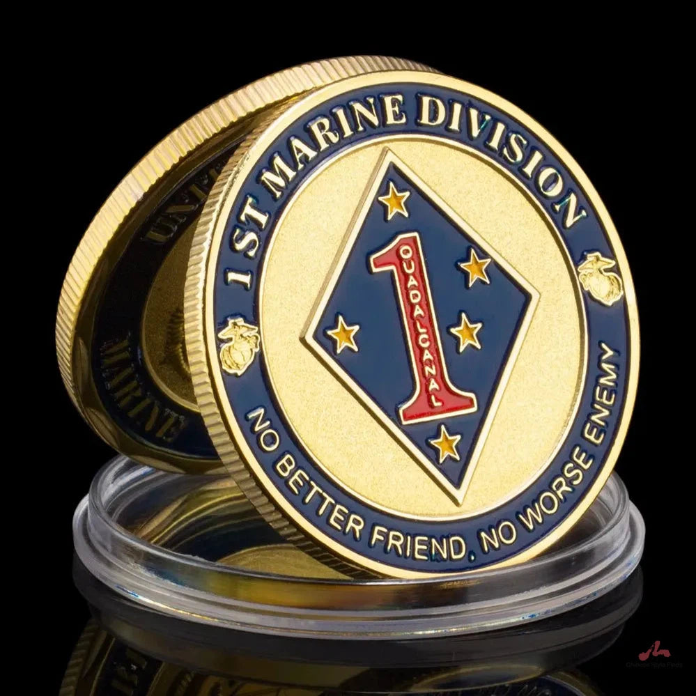 United States 1st Marine Division Souvenir Golden Plated Coin No Better Friend No Worse Enemy Commemorative Coin Challenge Coin 1662-Chinese Style Finds™