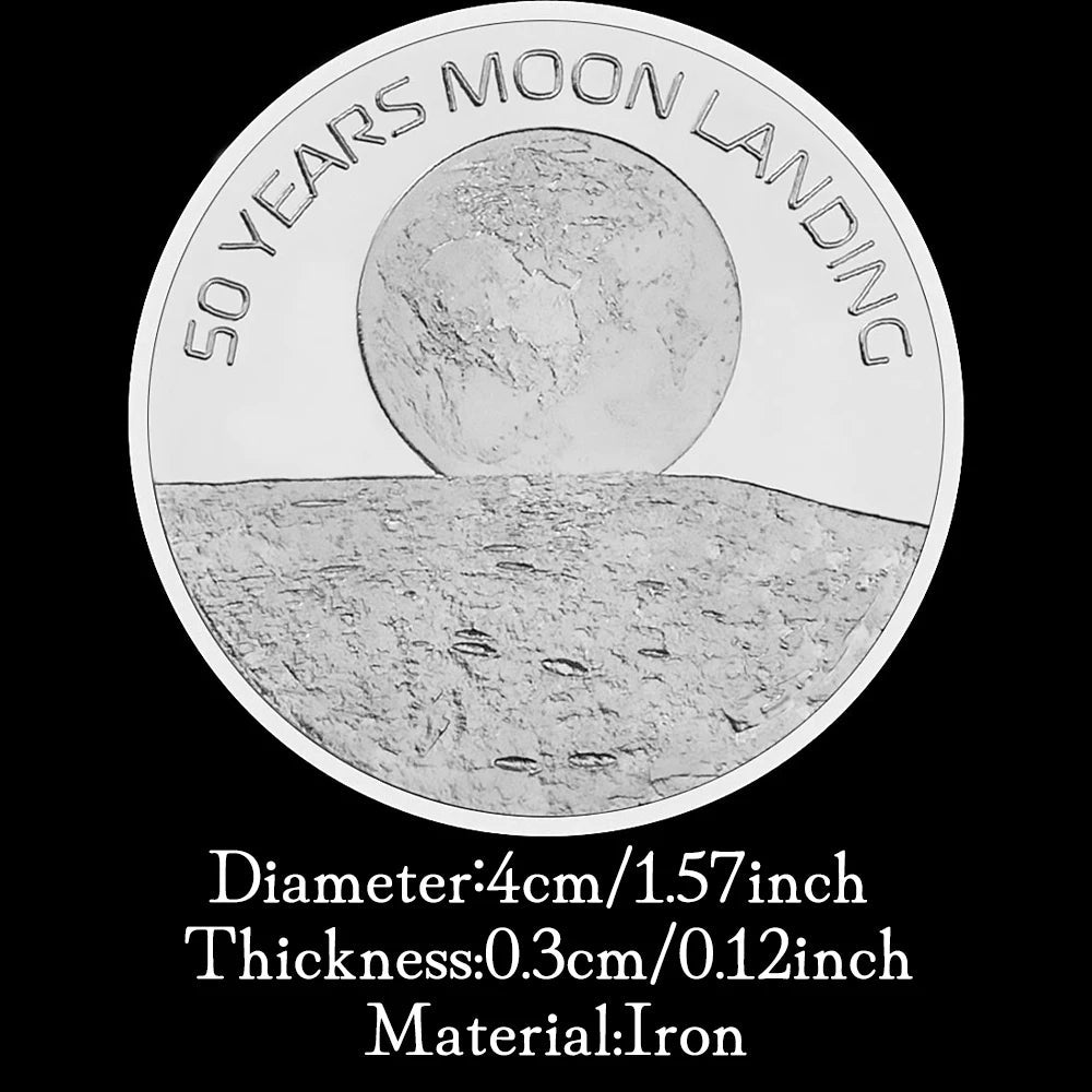 United States 50 Years Anniversary of Moon Landing Collectible Silvery Plated Souvenir Coin Creative Gift Commemorative Coin 1687-Chinese Style Finds™