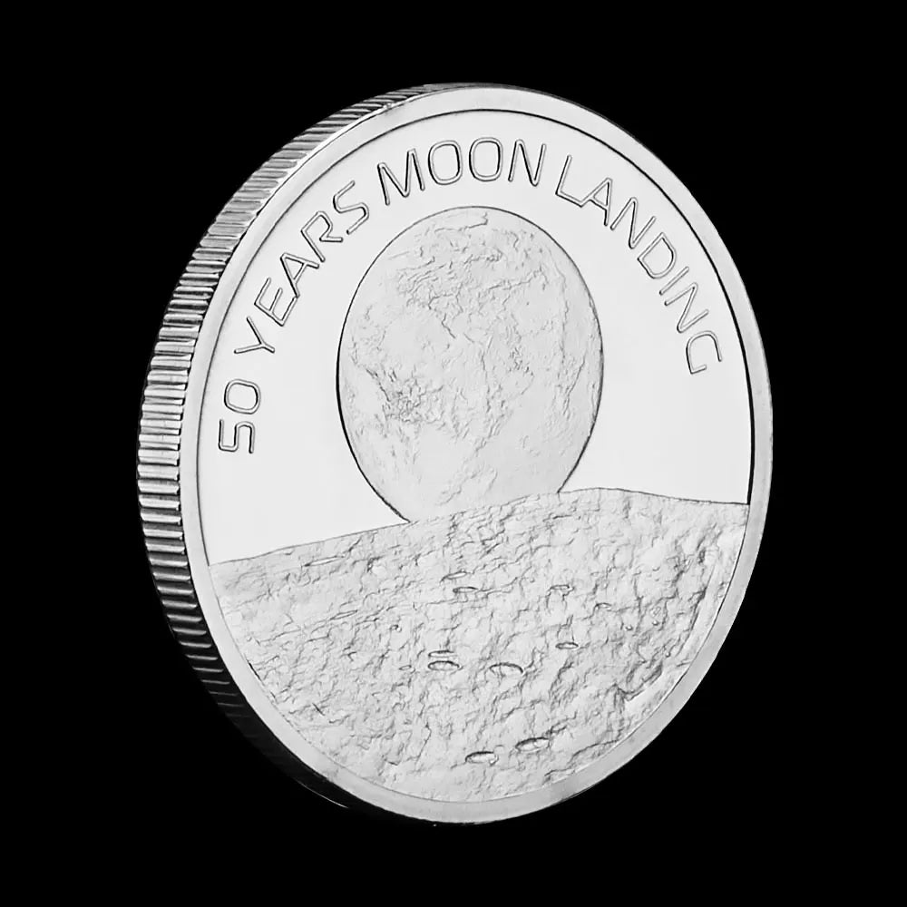 United States 50 Years Anniversary of Moon Landing Collectible Silvery Plated Souvenir Coin Creative Gift Commemorative Coin 1687-Chinese Style Finds™