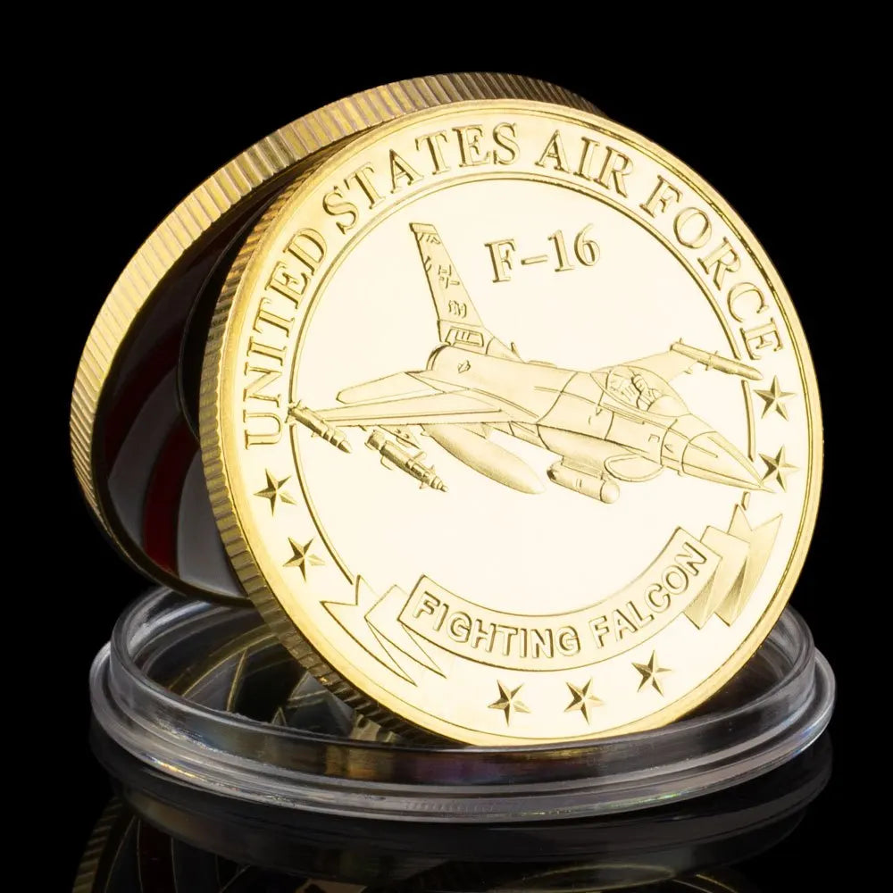 United States Air Force Souvenir Coin F-16 Fighting Falcon Aircraft Commemorative Coin Golden Plated Military Collectible Coin 1091-Chinese Style Finds™