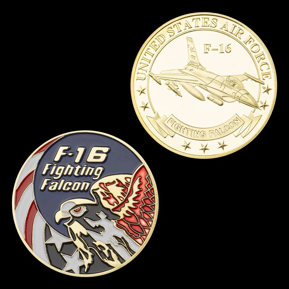 United States Air Force Souvenir Coin F-16 Fighting Falcon Aircraft Commemorative Coin Golden Plated Military Collectible Coin 1091-Chinese Style Finds™