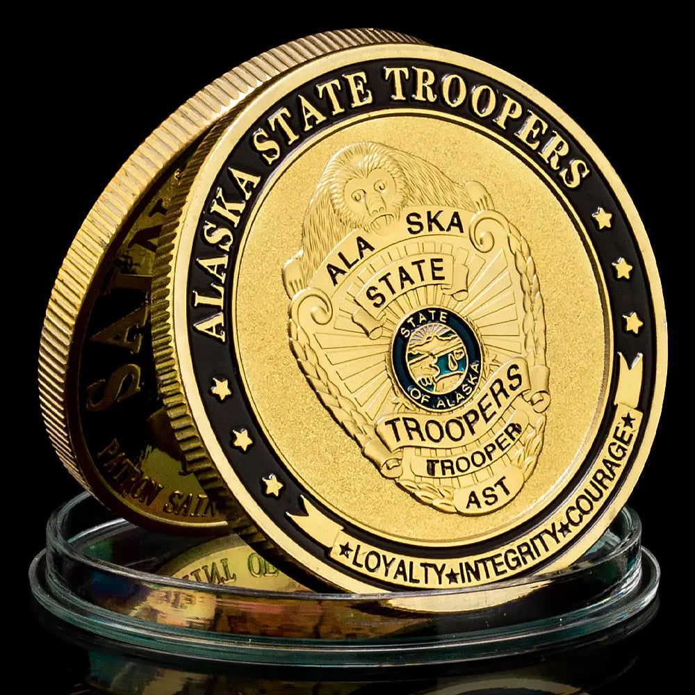 United States Alaska State Troopers Collectible Golden Plated Souvenir Coin Saint Micheal Pattern Collection Commemorative Coin 1144-Chinese Style Finds™