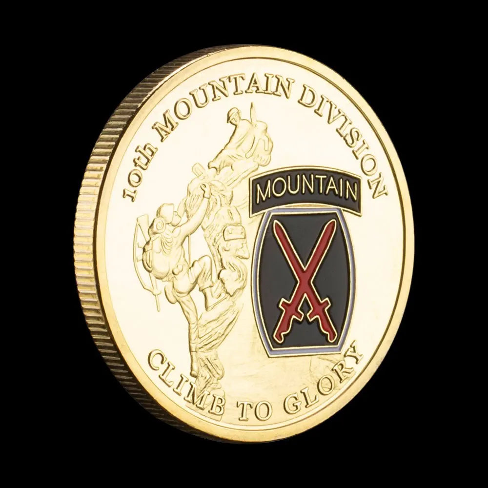 United States Army 10th Mountain Division Souvenir Coin ClimbTo Glory Golden Plated Commemorative CoinCollectible Challenge Coin 1669-Chinese Style Finds™