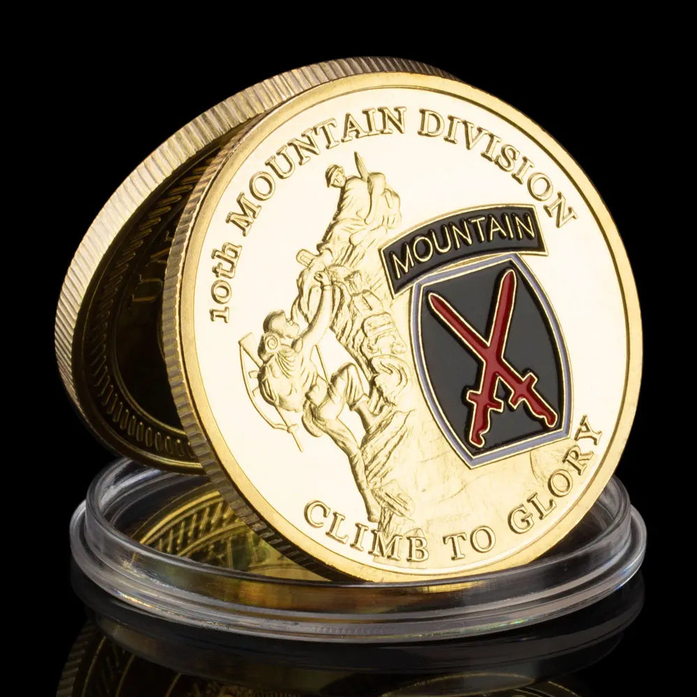 United States Army 10th Mountain Division Souvenir Coin ClimbTo Glory Golden Plated Commemorative CoinCollectible Challenge Coin 1669-Chinese Style Finds™