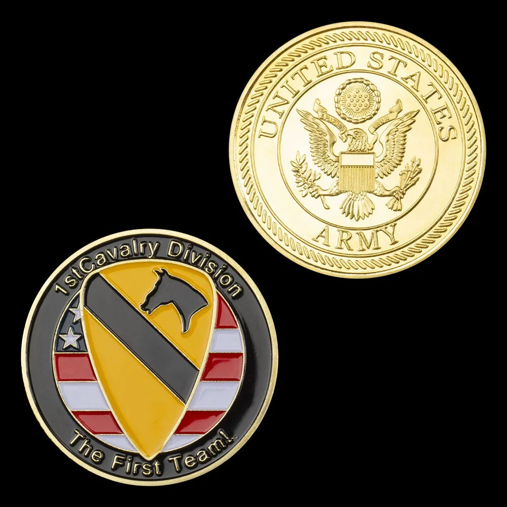 United States Army 1st cavairy Division Souvenir The First Team Golden Plated Challenge Coin Eagle Empire Commemorative Coin 1680-Chinese Style Finds™