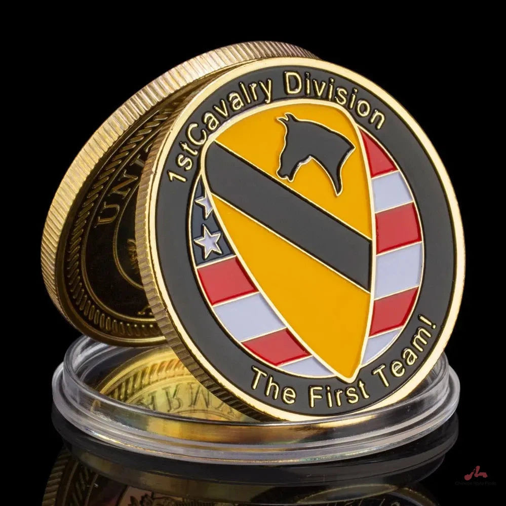 United States Army 1st cavairy Division Souvenir The First Team Golden Plated Challenge Coin Eagle Empire Commemorative Coin 1680-Chinese Style Finds™