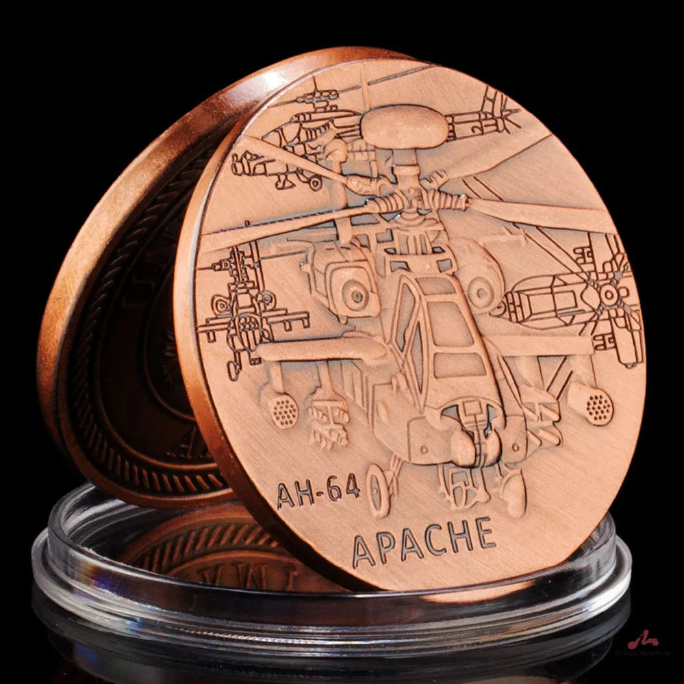 United States Army AH-64 Apache Gunship Souvenir Bronze Plated Coin US Veteran Collectible Challenge Coin Commemorative Coin 1520-Chinese Style Finds™