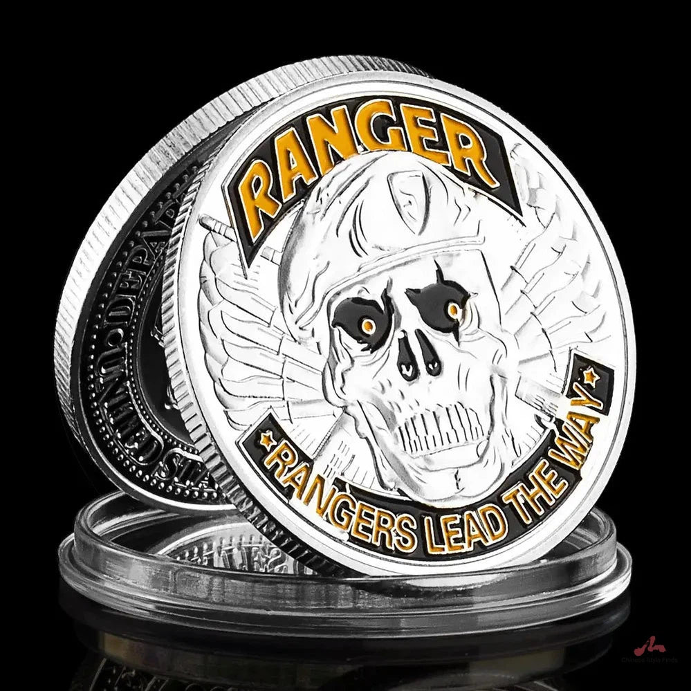 United States Army Ranger Souvenir Silvery Plated Coin Rangers Lead The WayVeteran Collectible Commemorative Coin Challenge Coin 1433-Chinese Style Finds™