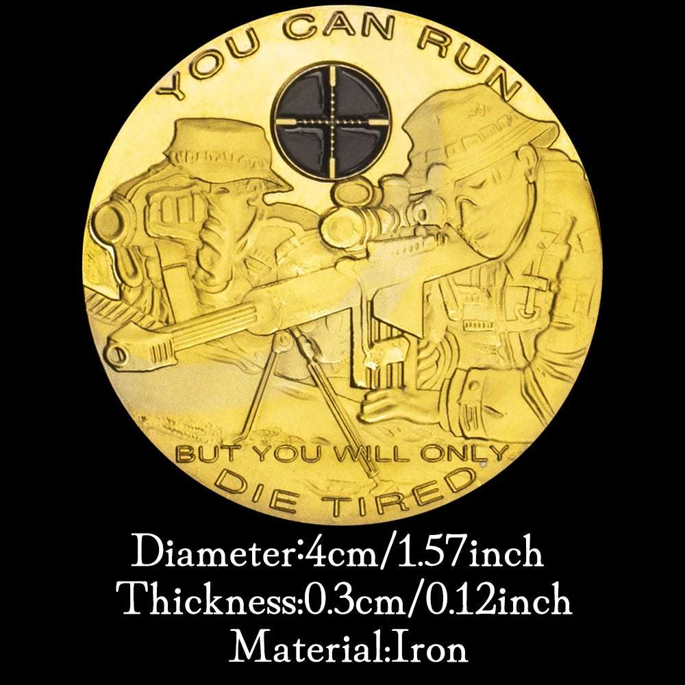 United States Army Sniper Souvenir Golden Plated You Can Run but You Will Only Die Tired Collectible Gift Commemorative Coin 1701-Chinese Style Finds™