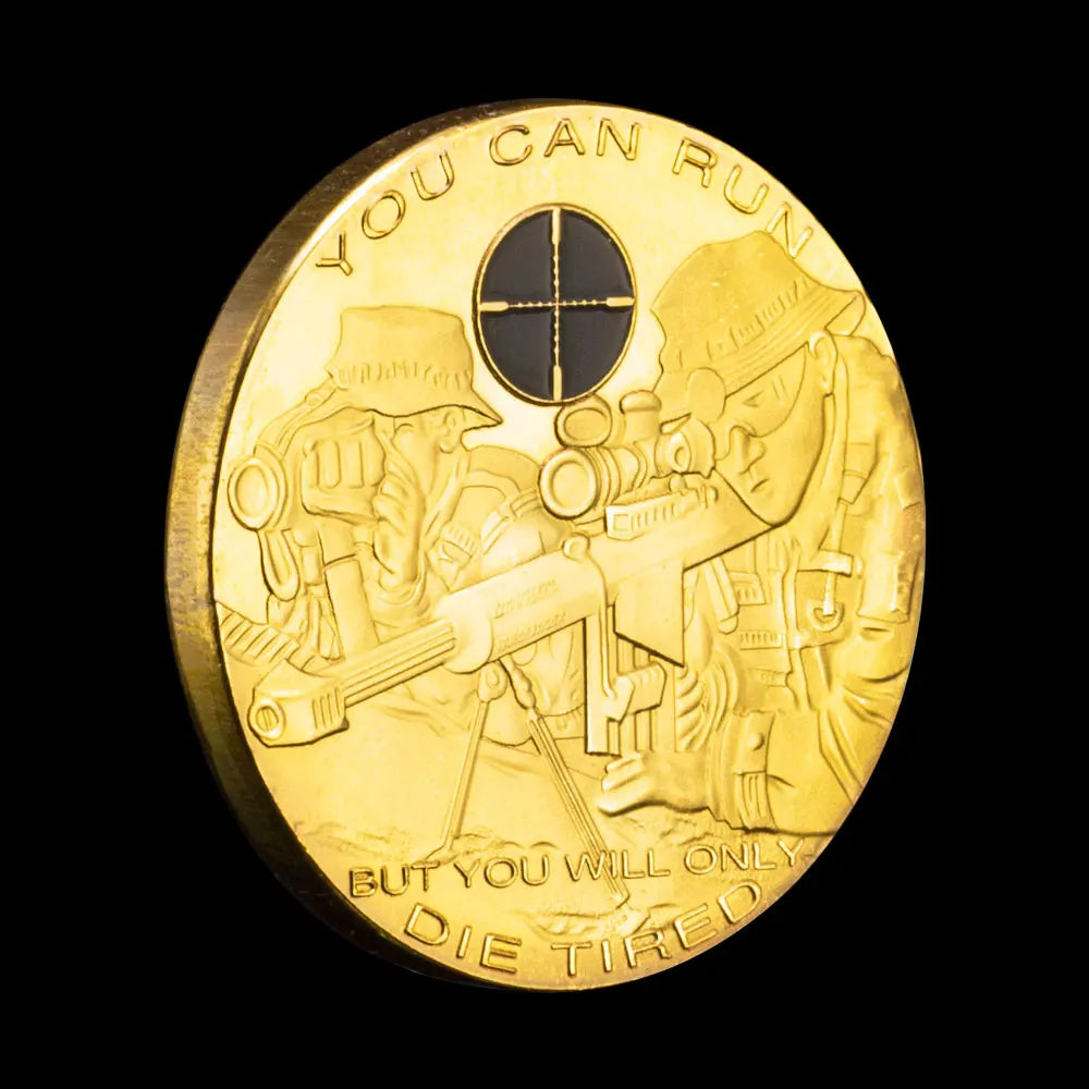 United States Army Sniper Souvenir Golden Plated You Can Run but You Will Only Die Tired Collectible Gift Commemorative Coin 1701-Chinese Style Finds™