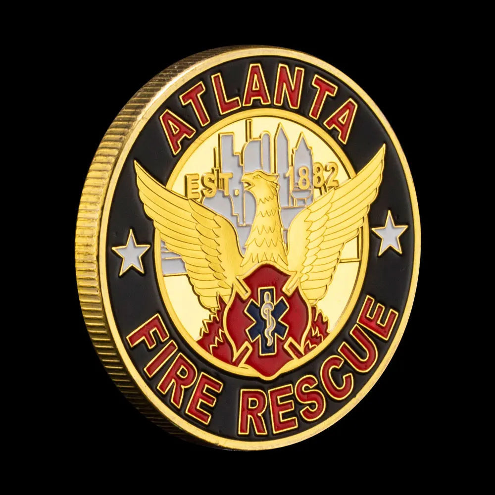 United States Atlanta Fire Rescue Souvenir Golden PlatedCollection Saint Florian Patron Saint of Firefighters Commemorative Coin 1427-Chinese Style Finds™