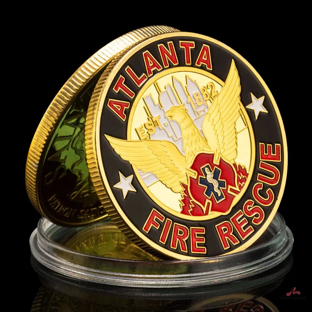 United States Atlanta Fire Rescue Souvenir Golden PlatedCollection Saint Florian Patron Saint of Firefighters Commemorative Coin 1427-Chinese Style Finds™