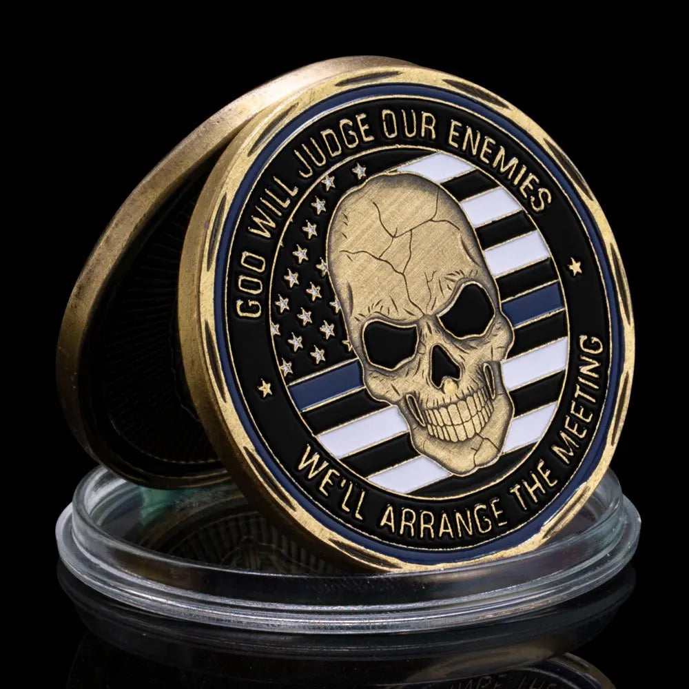 United States Blue Line Skull Bronze Coin To Protect and Serve Collectible Challenge Coin Police Officer Commemorative Coin 1076-Chinese Style Finds™