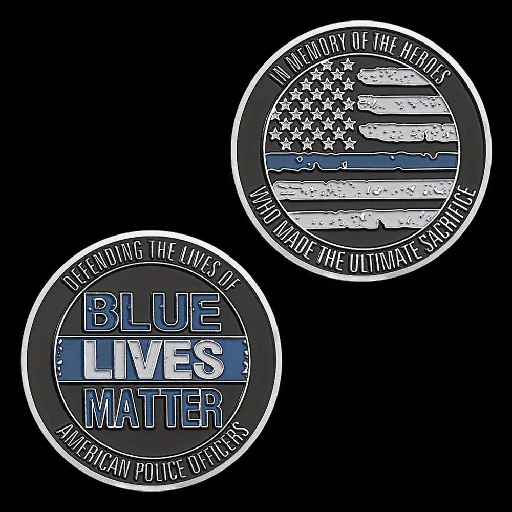 United States Blue Lives Matter Souvenir Coin Defending The Lives of American Police Officers Thin Blue Line Commemorative Coin 1497-Chinese Style Finds™