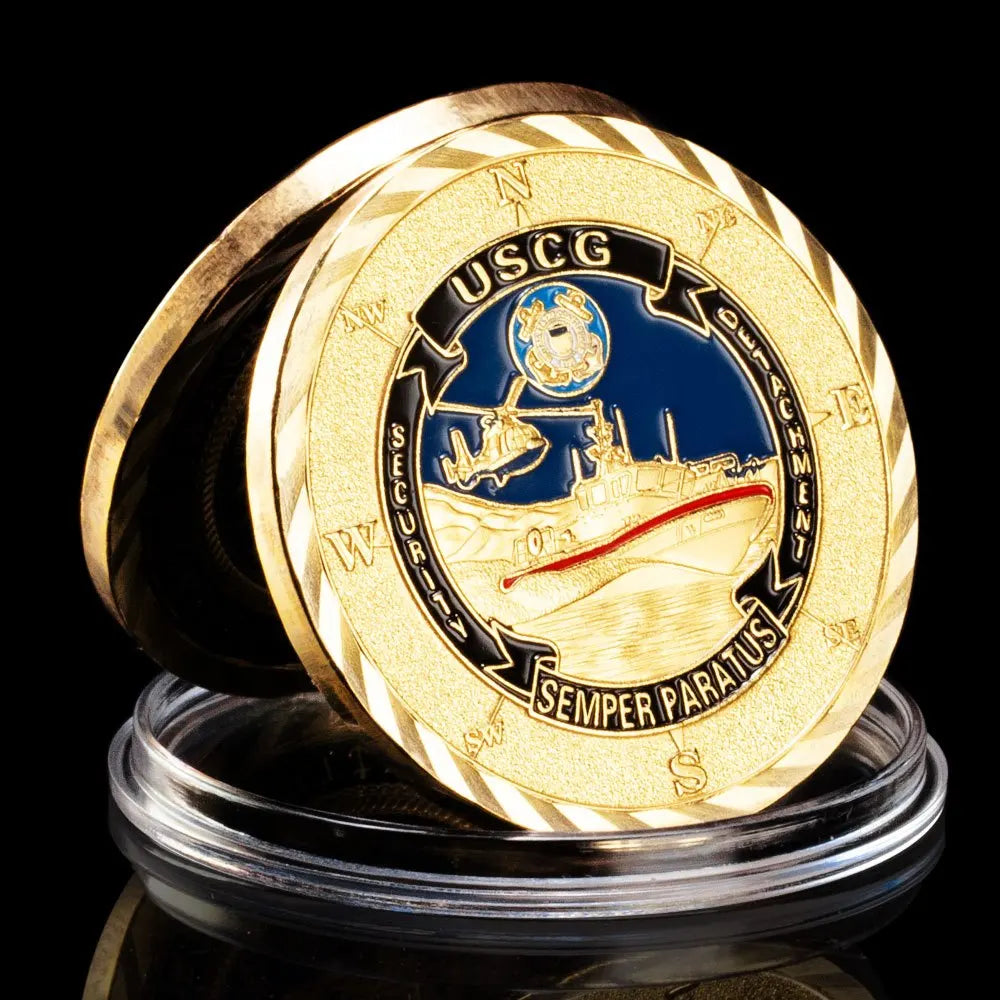 United States Coast Guard Souvenir Coin Semper Paratus USCG Core Values Challenge Coin Veteran Golden Plated Commemorative Coin 1613-Chinese Style Finds™