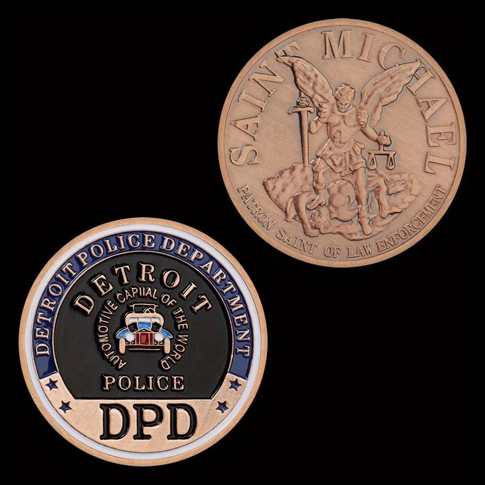 United States Detroit Police Department Souvenir Coin Bronze Plated Collectible Coin Saint Micheal Commemorative Coin 1140-Chinese Style Finds™