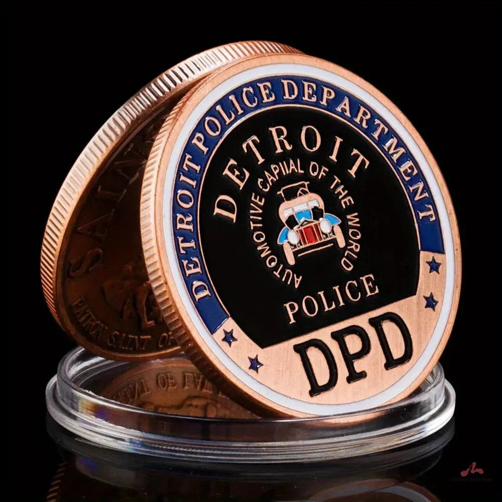 United States Detroit Police Department Souvenir Coin Bronze Plated Collectible Coin Saint Micheal Commemorative Coin 1140-Chinese Style Finds™