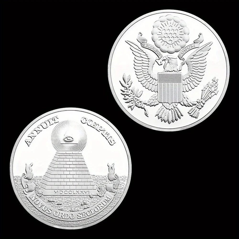 United States Freemason Souvenir Silvery Coin Plated Collectible Gift Annuit Coeptis Novus Ordo Seclorum Commemorative Coin 1569-Chinese Style Finds™