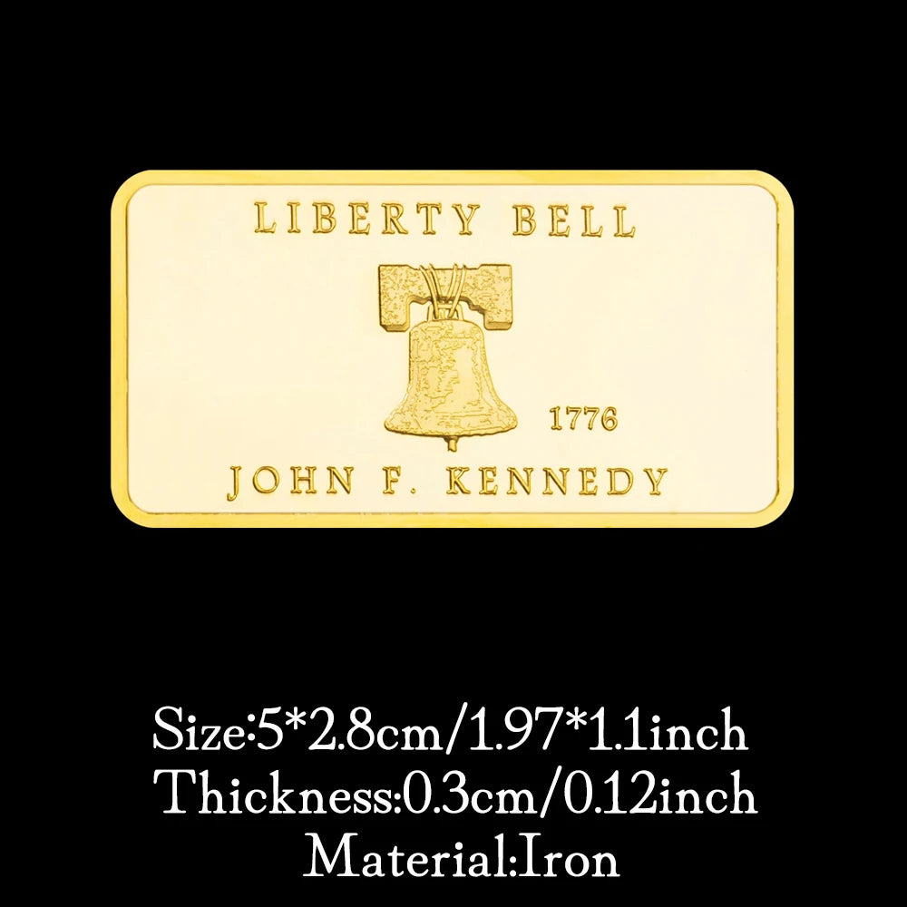 United States Liberty Bell 1776 Kennedy We Stand Dont Tread on Me Commemorative Coin Plated Golden Bar Collection 1483-Chinese Style Finds™