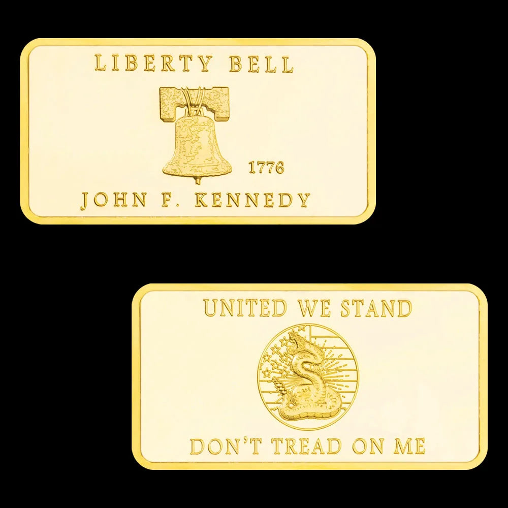 United States Liberty Bell 1776 Kennedy We Stand Dont Tread on Me Commemorative Coin Plated Golden Bar Collection 1483-Chinese Style Finds™