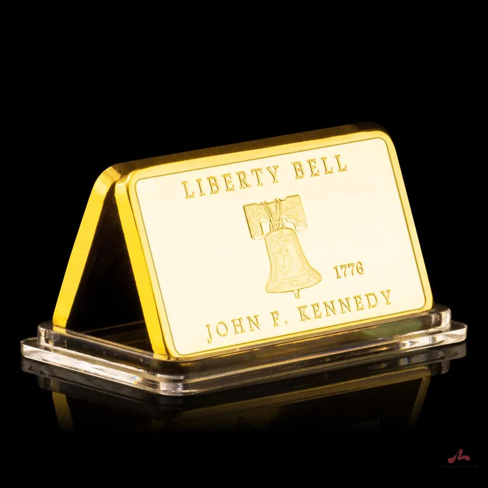 United States Liberty Bell 1776 Kennedy We Stand Dont Tread on Me Commemorative Coin Plated Golden Bar Collection 1483-Chinese Style Finds™