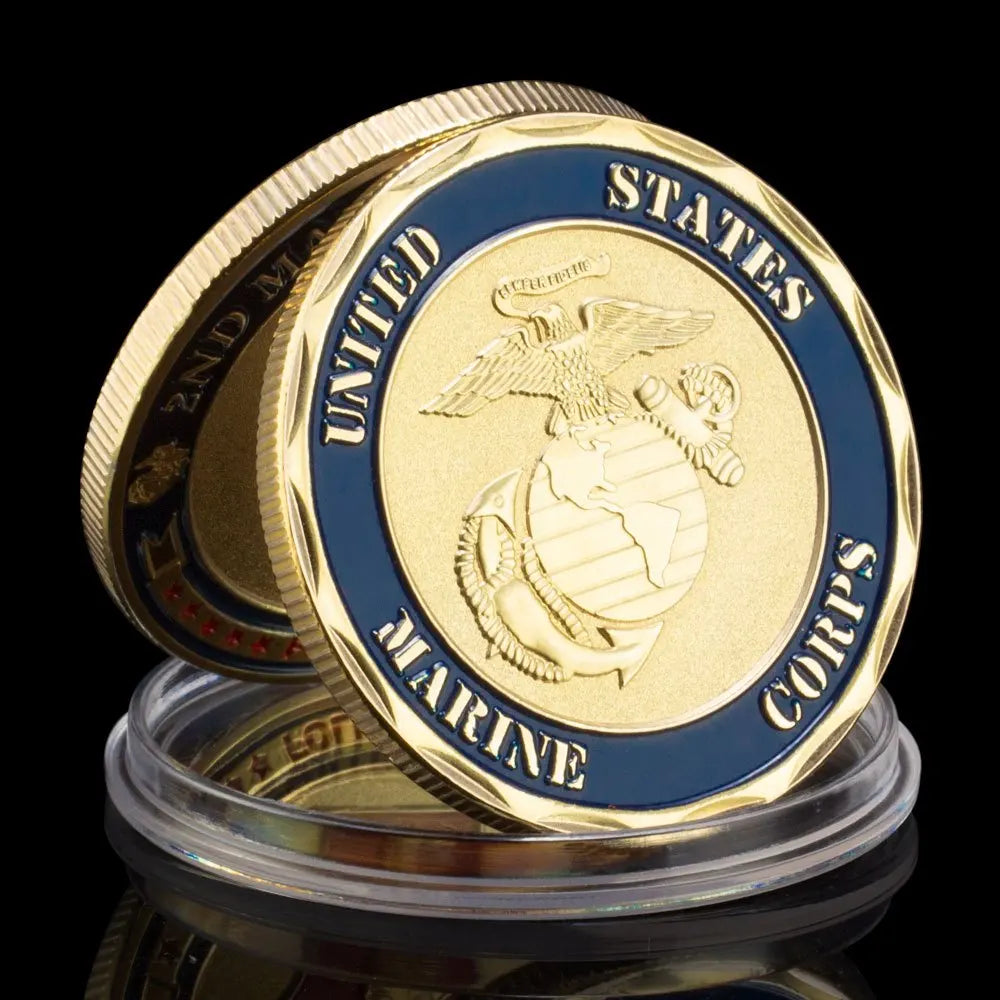 United States Marine Corps 2nd Marine Division Souvenir Golden Plated Challenge Coin Military Fans Veteran Commemorative Coin 1664-Chinese Style Finds™