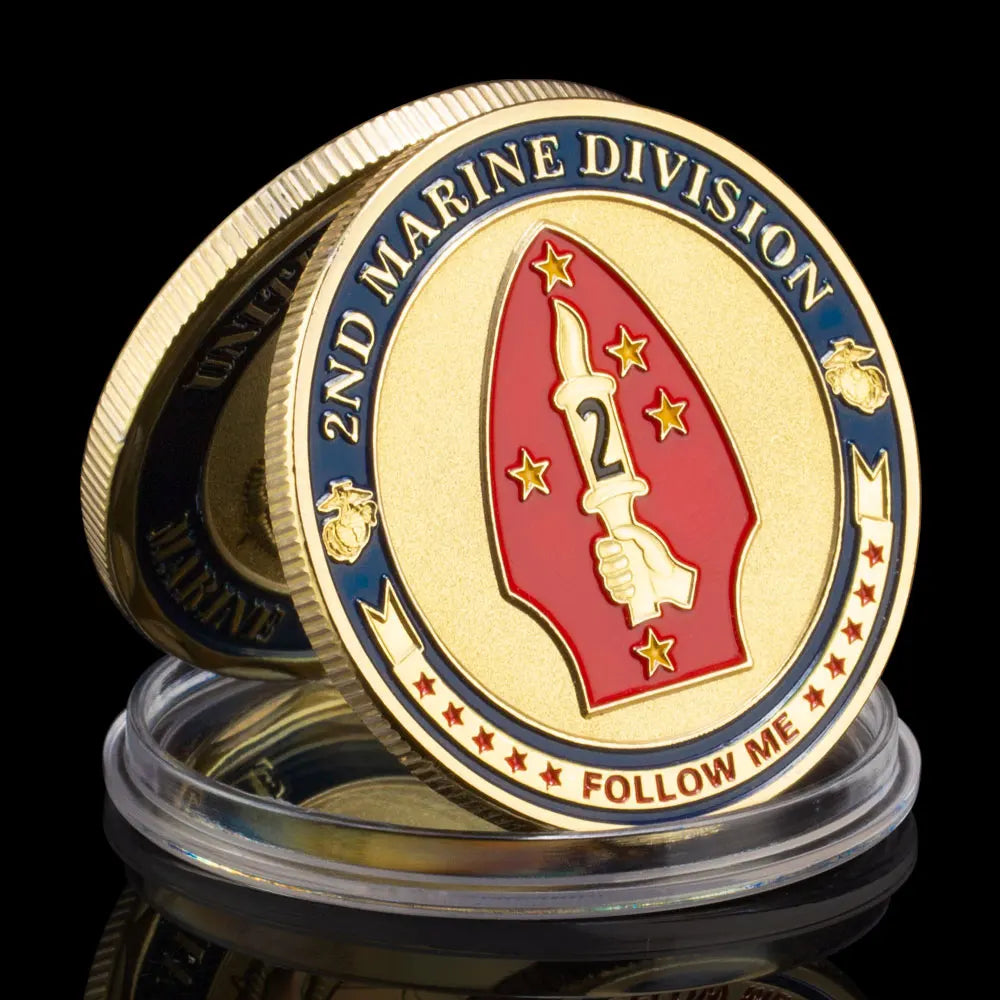 United States Marine Corps 2nd Marine Division Souvenir Golden Plated Challenge Coin Military Fans Veteran Commemorative Coin 1664-Chinese Style Finds™