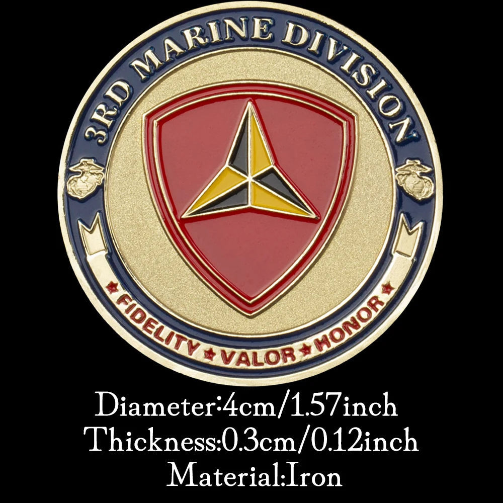 United States Marine Corps 3rd Marine Division Souvenir Golden Plated Coin Fidelity Valor Honor Commemorative Challenge Coin 1663-Chinese Style Finds™