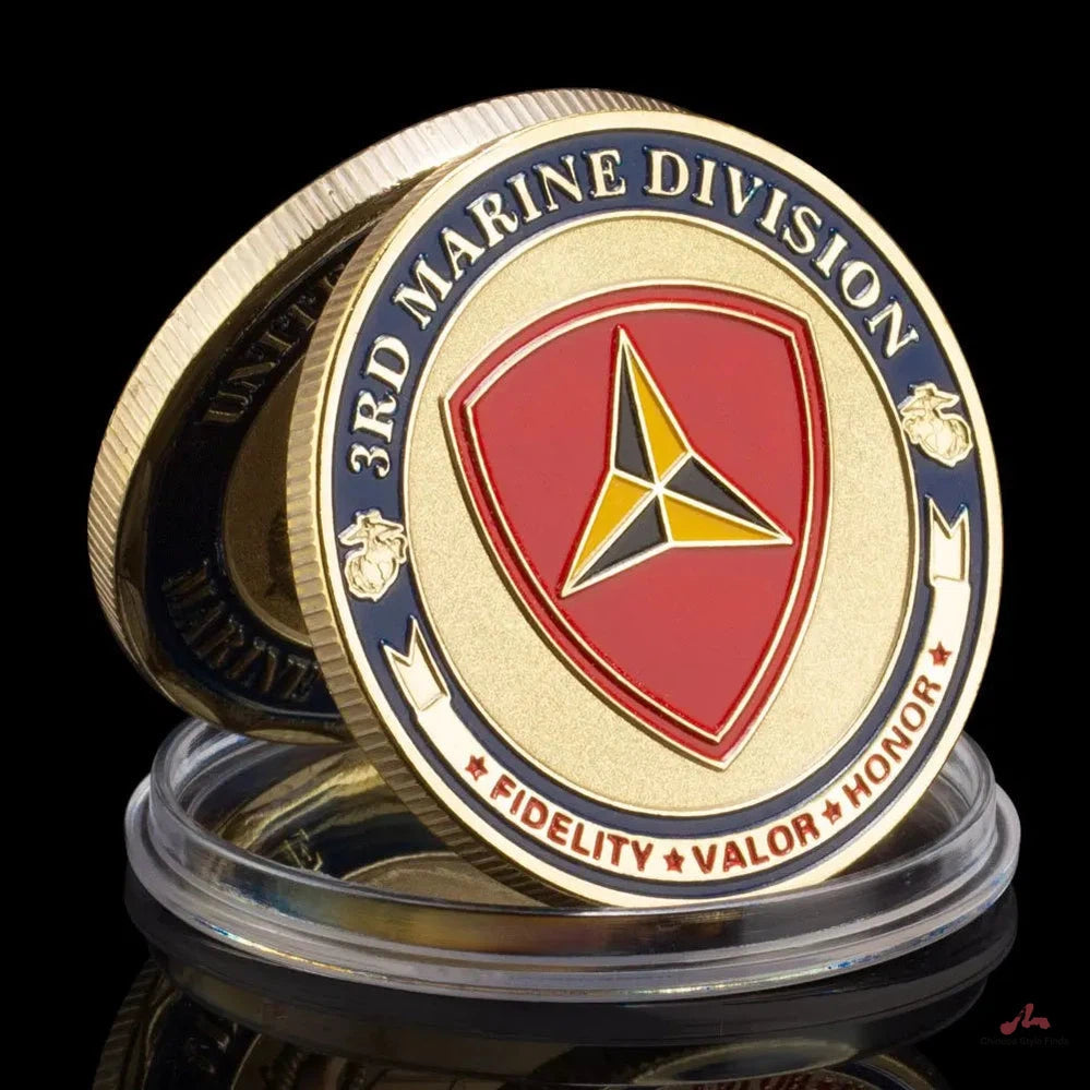 United States Marine Corps 3rd Marine Division Souvenir Golden Plated Coin Fidelity Valor Honor Commemorative Challenge Coin 1663-Chinese Style Finds™