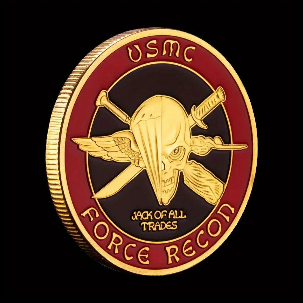 United States Marine Corps Challenge Coin USMC Force Recon Skull Pattern Commemorative Coin Golden Plated Souvenirs and Gift Ideas 1514-Chinese Style Finds™