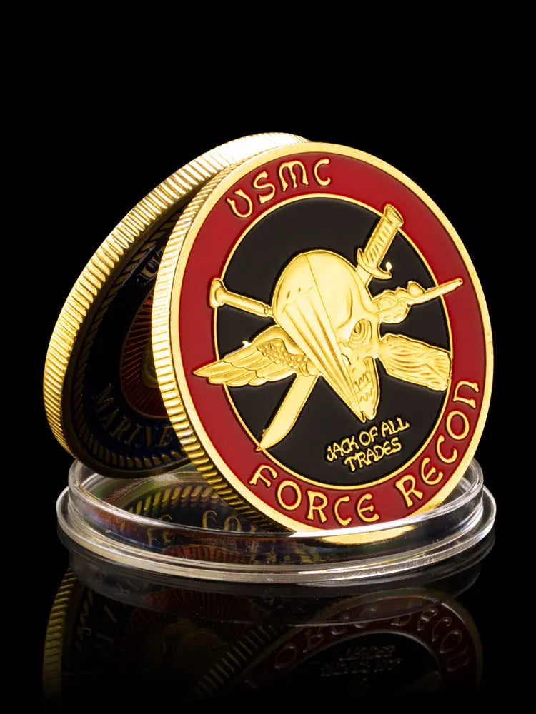 United States Marine Corps Challenge Coin USMC Force Recon Skull Pattern Commemorative Coin Golden Plated Souvenirs and Gift Ideas 1514-Chinese Style Finds™