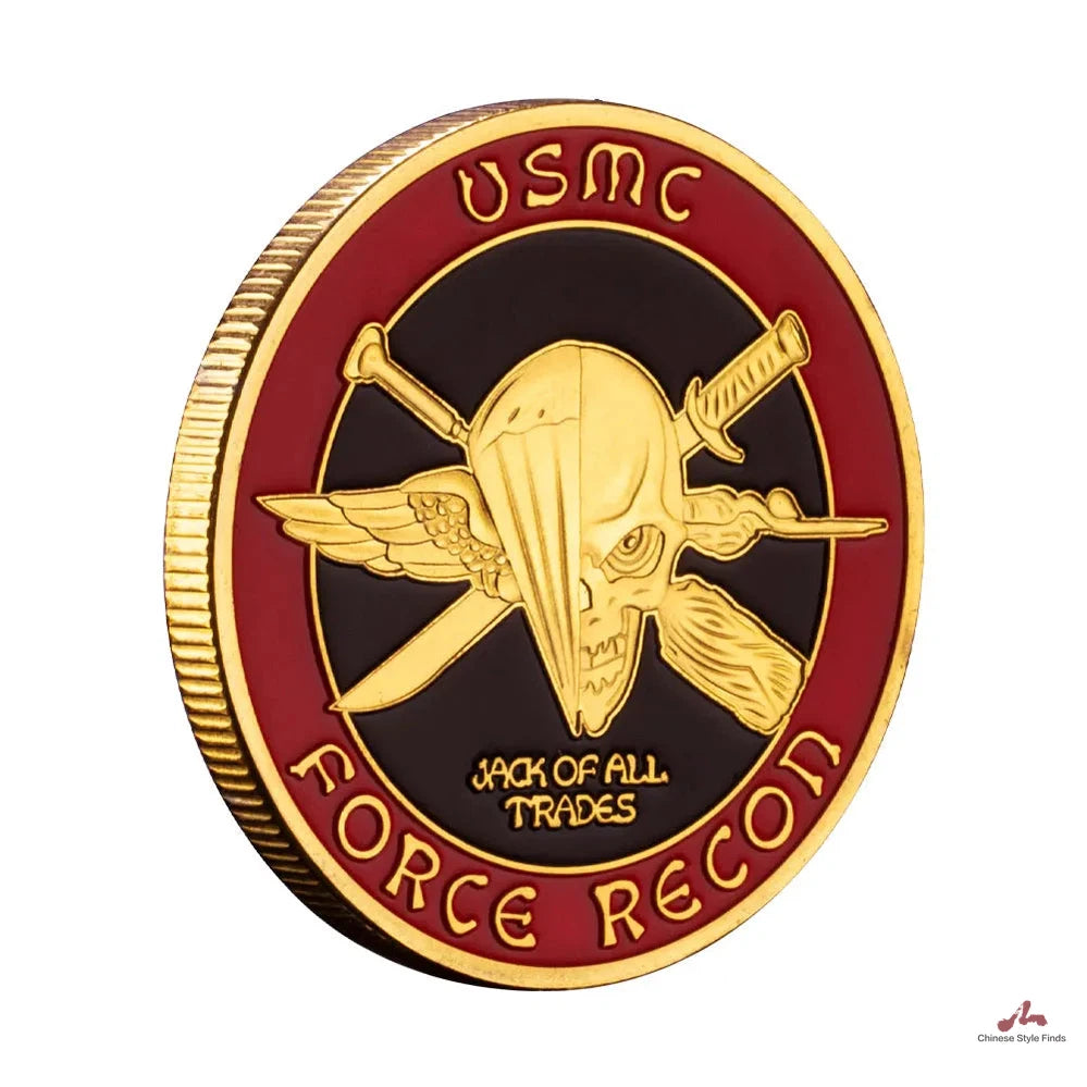 United States Marine Corps Challenge Coin USMC Force Recon Skull Pattern Commemorative Coin Golden Plated Souvenirs and Gift Ideas 1514-Chinese Style Finds™