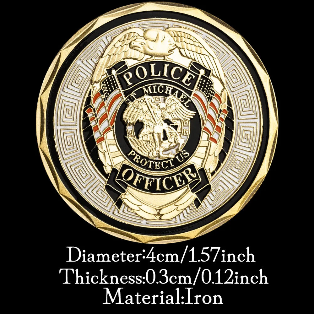 United States Police Officer Collectible Golden Plated Souvenir ST. Micheal Patron Saint of Law Enforcement Commemorative Coin 1129-Chinese Style Finds™