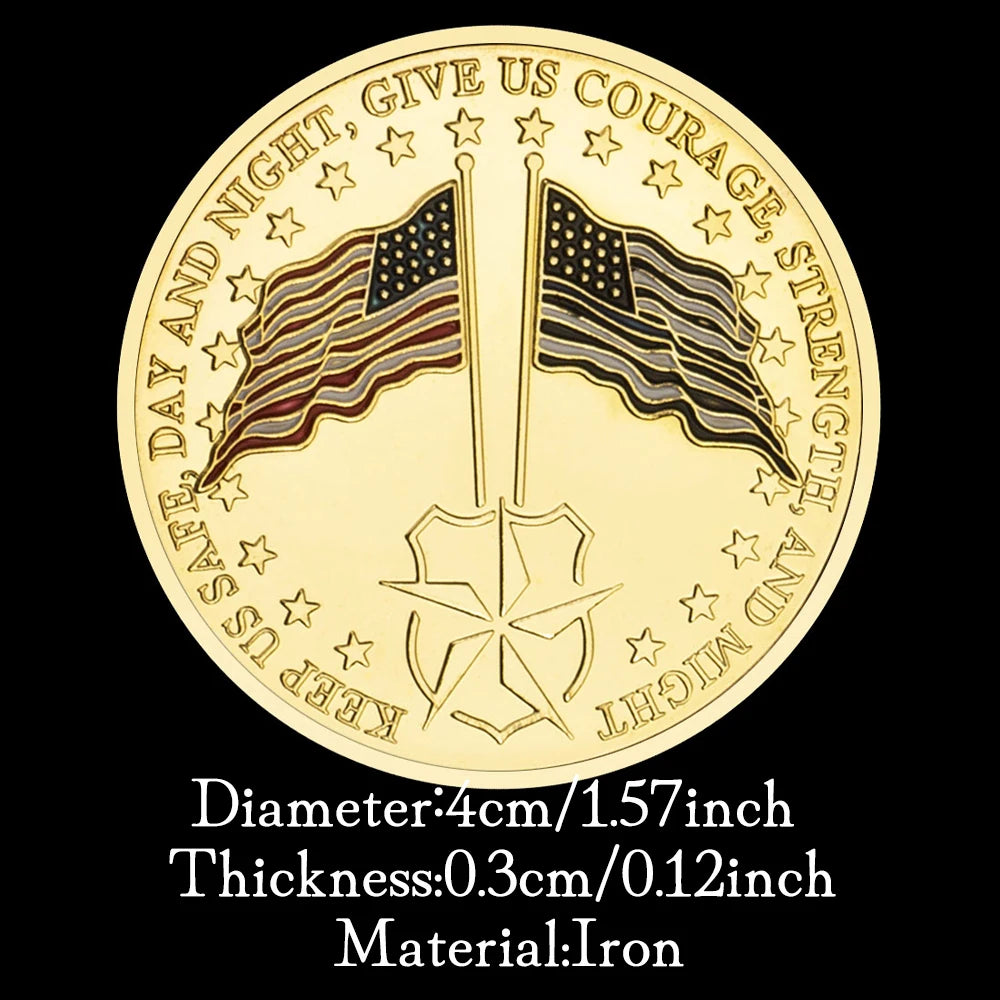 United States The Stars and Stripes,thin Blue Line Police Souvenir Golden Plated Coin Saint Micheal Collectible Challenge Coin 1083-Chinese Style Finds™