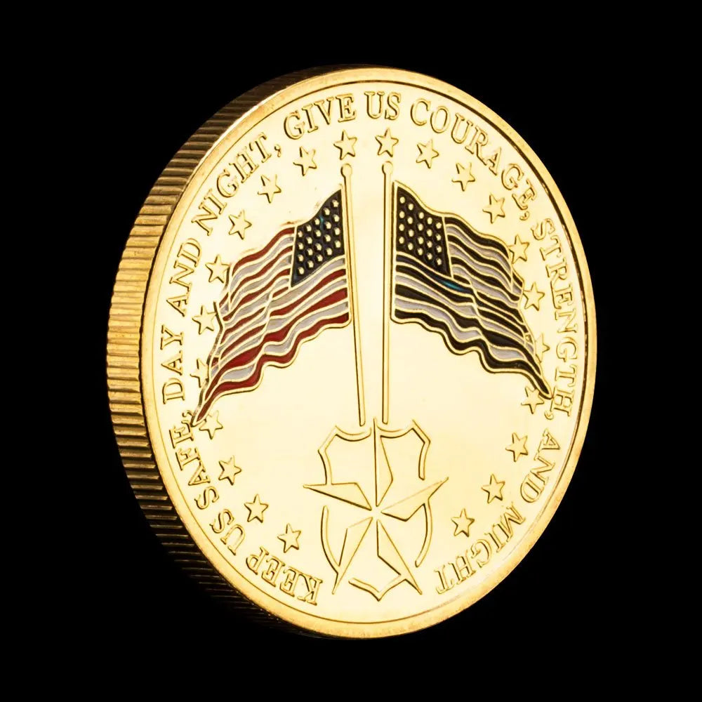 United States The Stars and Stripes,thin Blue Line Police Souvenir Golden Plated Coin Saint Micheal Collectible Challenge Coin 1083-Chinese Style Finds™