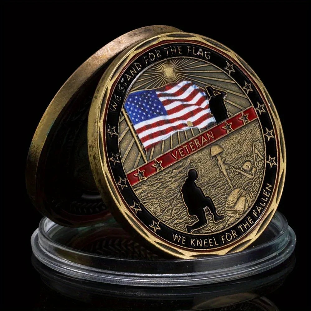 United States Veteran Flag Challenge Coin Always Remember Military Retirement Gift Bronze Plated Commemorative Coin 1560-Chinese Style Finds™