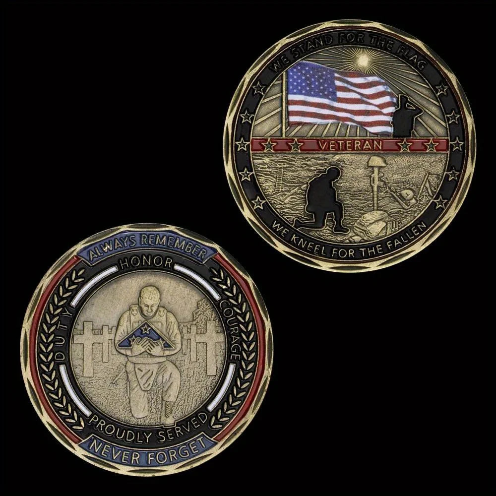 United States Veteran Flag Challenge Coin Always Remember Military Retirement Gift Bronze Plated Commemorative Coin 1560-Chinese Style Finds™