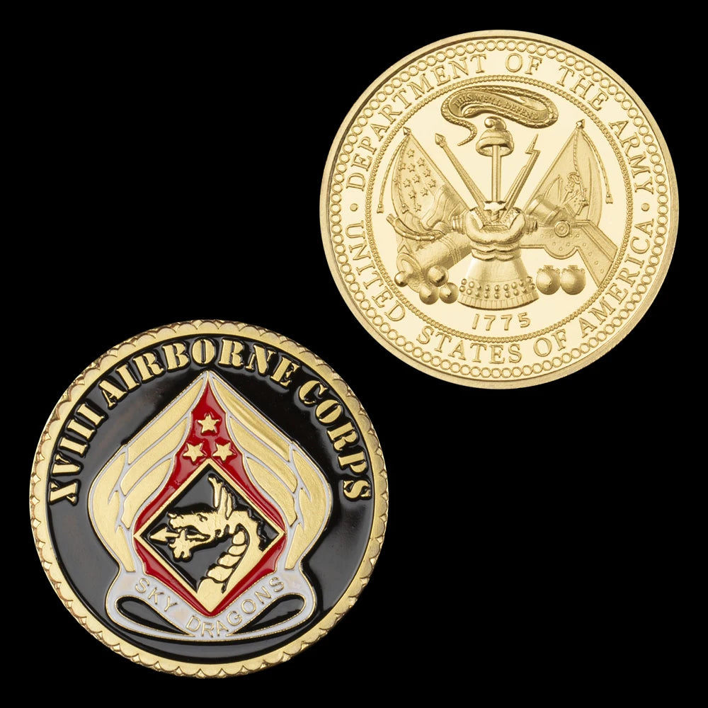 United States of America Department of Army XVIII Airborne Corps Golden Plated Souvenir Challenge Commemorative Coin 1352-Chinese Style Finds™