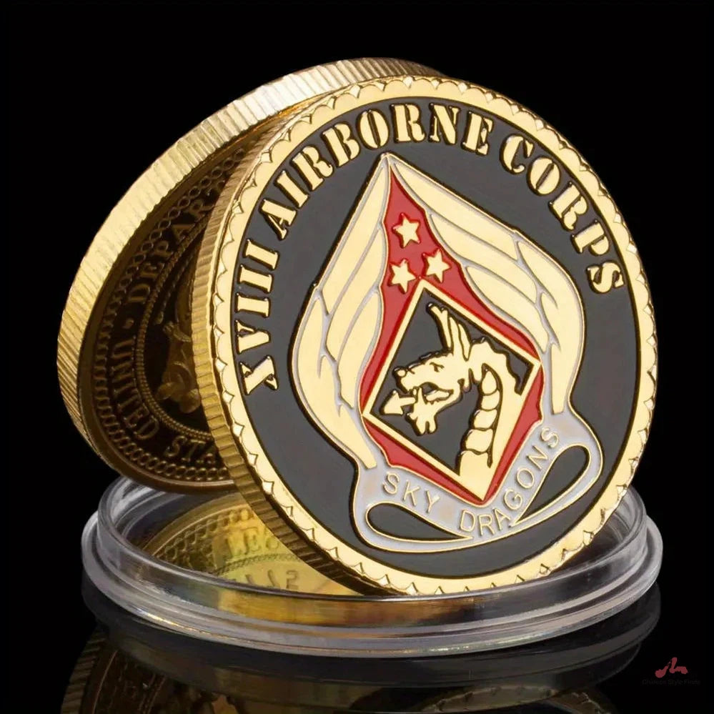 United States of America Department of Army XVIII Airborne Corps Golden Plated Souvenir Challenge Commemorative Coin 1352-Chinese Style Finds™